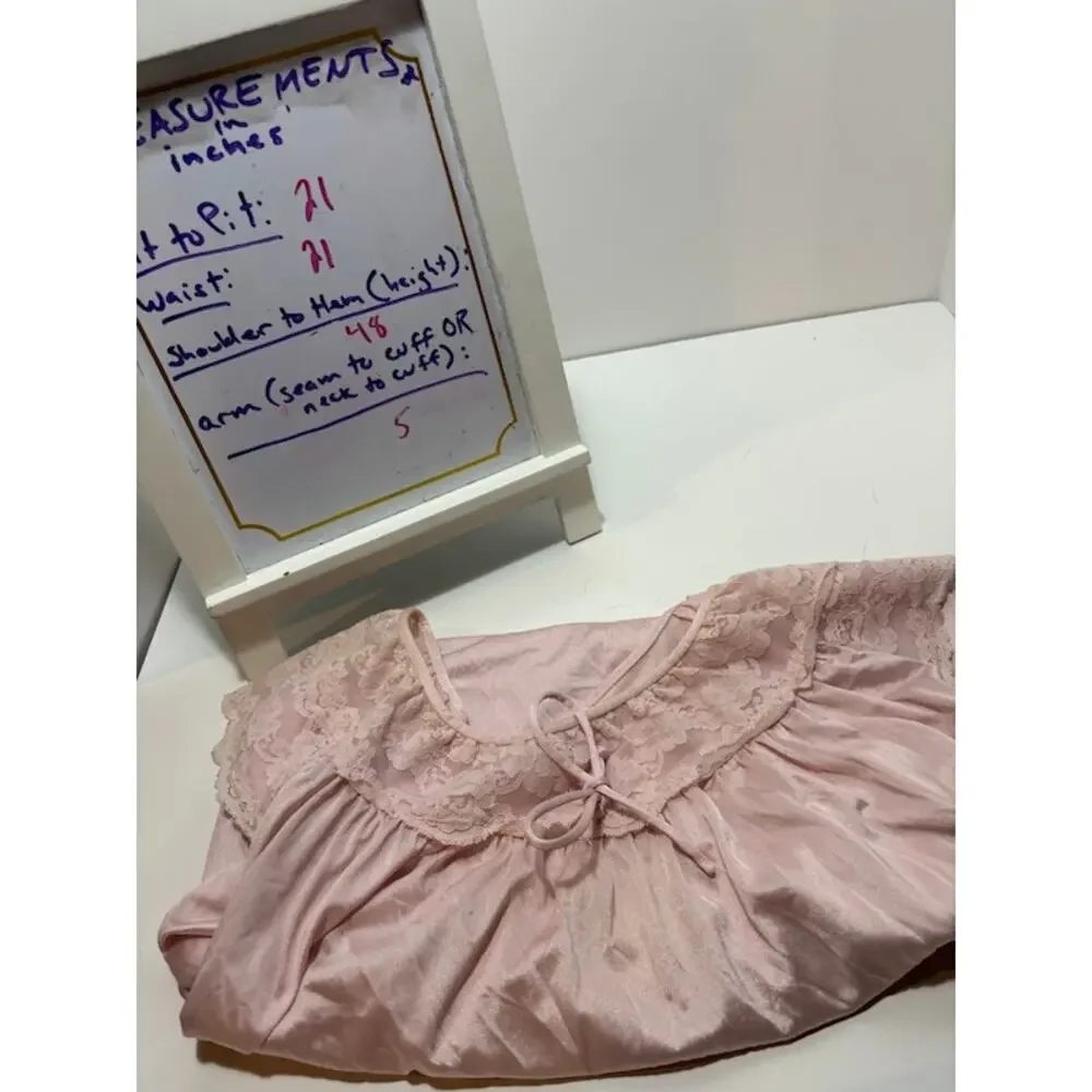 Vintage nightgown 60s Gilead nylon flowy lacy pink sz Medium sheer - Picture 7 of 7